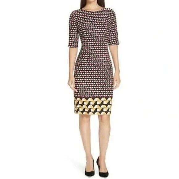 Hugo Boss Dareika Anthracite Sheath Dress Geometric Print Short Sleeve 2 XS - Picture 12 of 12